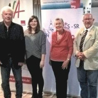 Juso-Bundesvorsitzende Johanna Uekermann (2.v.l.) diskutierte mit Stefan Rückert und Irene Ilgmeier von Afa und SPD 60plus. Moderator der Runde war Stadtrat Werner Schäfer.